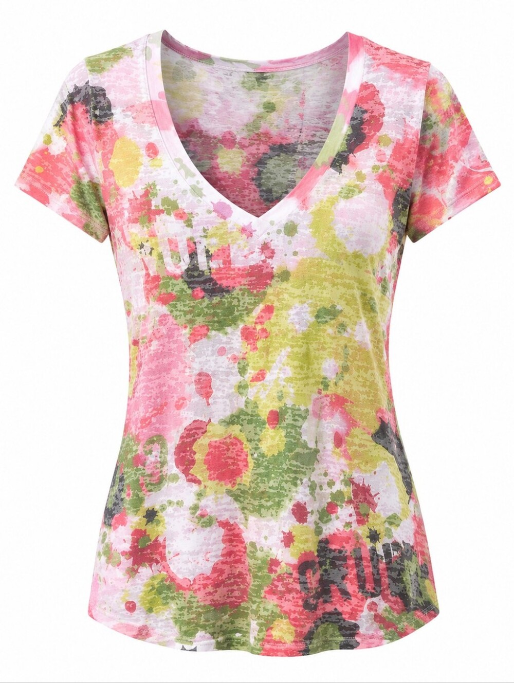 Cruel Girl Paint Splatter V-Neck Tee Colorful Graffiti Top Western Casual Size S